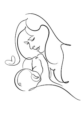 Mother and Child Line Art