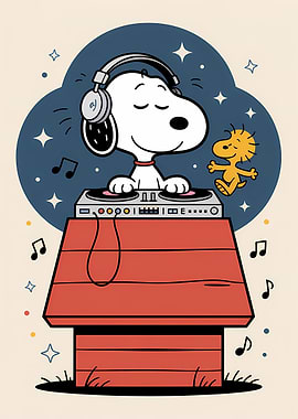 Snoopy DJ with Woodstock