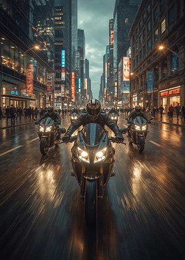 Motorcyclists in a Rainy City