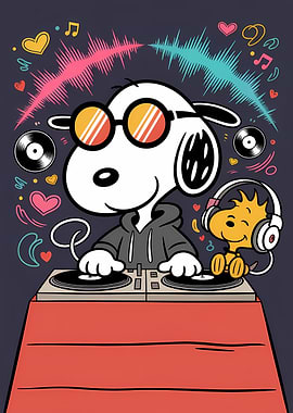 Snoopy and Woodstock DJ Cartoon