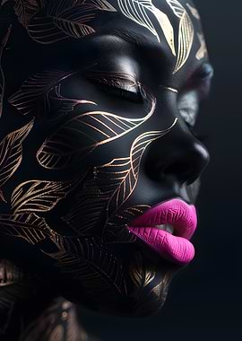 Black Face with Gold Leaf and Pink Lips