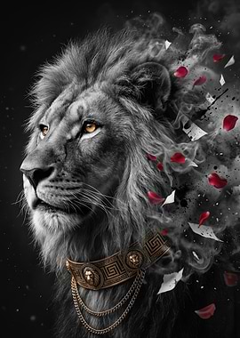 Lion Portrait with Golden Collar