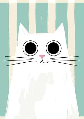 Cute White Cat with Big Eyes