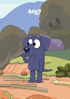 Bluey cartoon character in outdoor setting