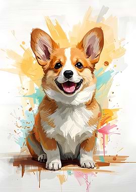 Happy Corgi Dog Painting