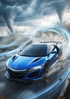 Blue Honda NSX 2nd Gen with Tornado Background