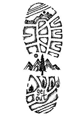 Footprint with Mountain Landscape and Text