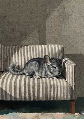 Chinchilla Resting on Striped Chair