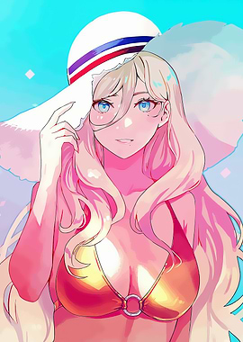 Anime Girl in Bikini and Sun Hat