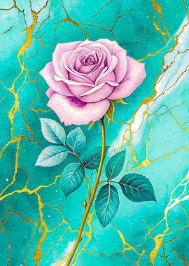 Eternal Elegance: Luxurious Pink Rose with Gold Marble