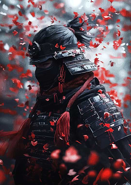 Samurai Warrior with Falling Petals
