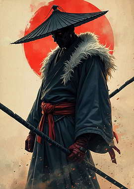 Samurai Warrior with Red Sun