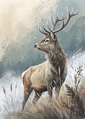 Majestic Stag in a Misty Landscape