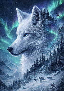 Wolf Under Aurora Borealis