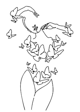 Woman with Butterflies Line Art