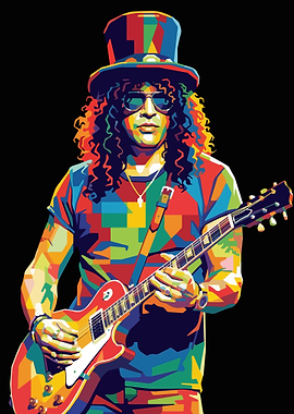 Slash Playing Guitar in Pop Art Style