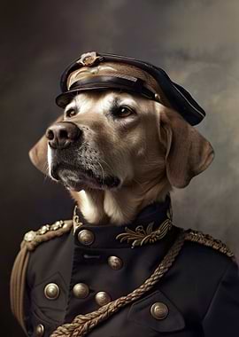 Dog in military uniform and hat