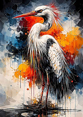 Great Art Heron in Abstract Watercolor