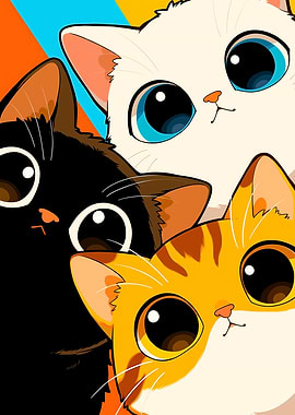 Cute Cartoon Cats with Big Eyes