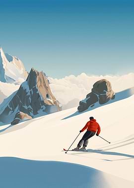 Skier on a Snowy Mountain