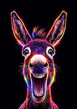 Great Art Laughing Donkey with Neon Glow