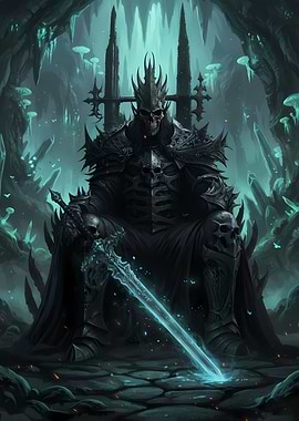 Dark King on Throne with Glowing Sword