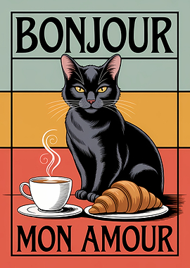 Bonjour Mon Amour Black Cat Coffee Croissant