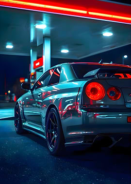 Nissan Skyline GT-R at Gas Station