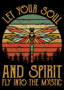 Mystic Dragonfly Poster, Retro Sunset Nature Wall Art, Inspirational Vintage Quote Print