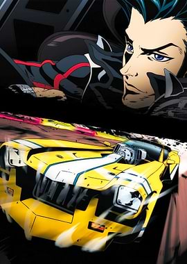 redline character and yellow race car