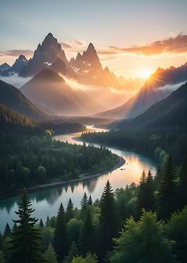 Majestic Mountain Valley Sunrise