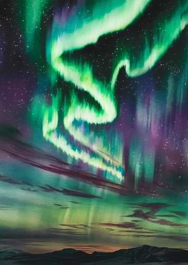 Aurora Borealis over Mountains