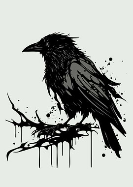 Dark Raven on a Spiky Branch