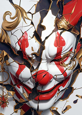 Cracked Clown Mask with Gold Accents