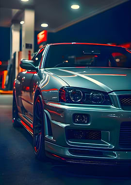 Sleek Sports Car at Gas Station