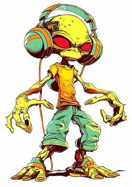 Alien DJ with Headphones