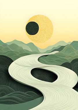 Abstract Landscape with Sun and River