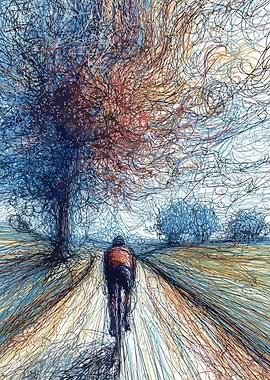 Person walking on a path under a tree