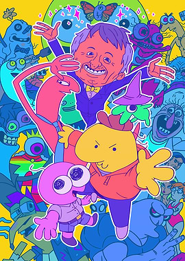 Surreal Cartoon Characters with Man