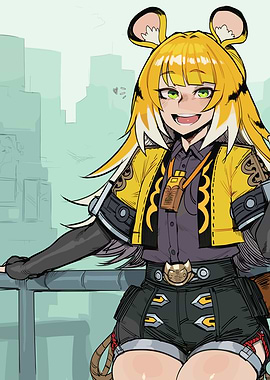 Anime Girl with Tiger Ears and Tail