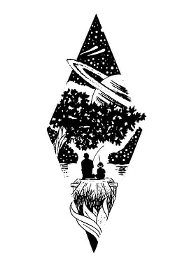 Father and son fishing under the stars