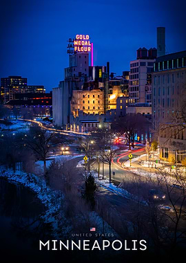 Minneapolis Gold Medal Flour Sign at Night