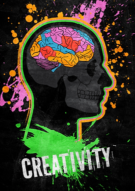 Creative Brain Silhouette with Splatter Art