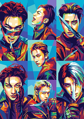 K-Pop Idols in Pop Art Style
