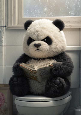 Grumpy Panda Reading on Toilet