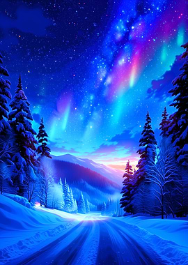 Winter Aurora Over Snowy Landscape