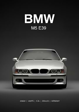 silver BMW M5 E39 Poster