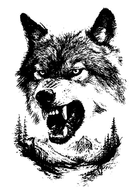 Aggressive Wolf in Mountain Landscape