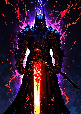 Dark Knight with Fiery Sword