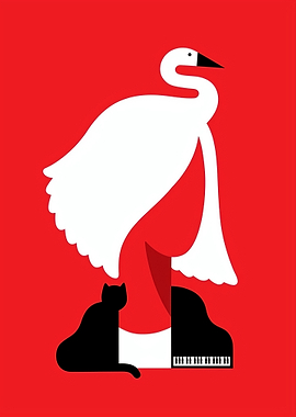 Minimalist Swan and Piano Art